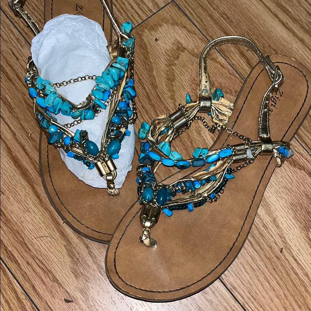 Zigi Soho Blue and Gold Beaded Sandals